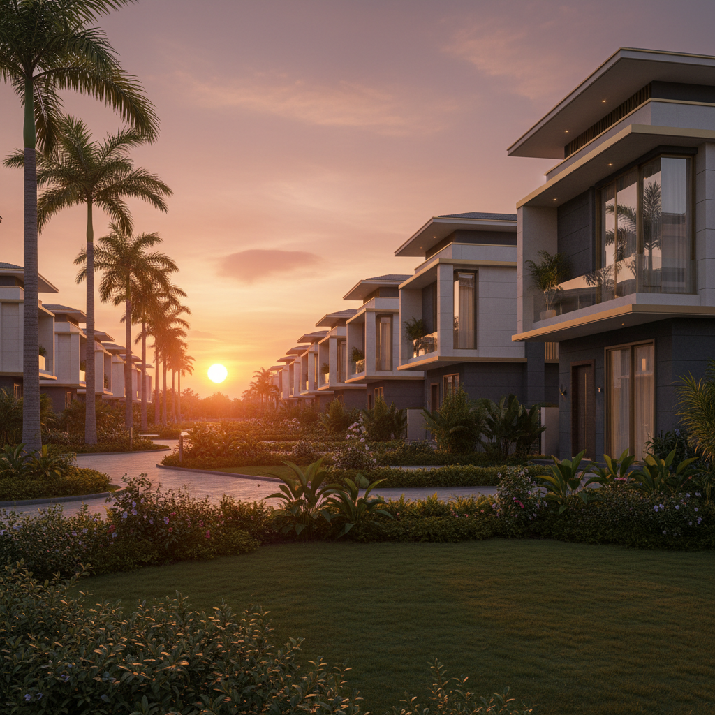 Villa community at sunset (conceptual render)